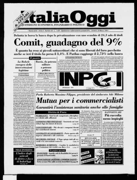 Italia oggi : quotidiano di economia finanza e politica